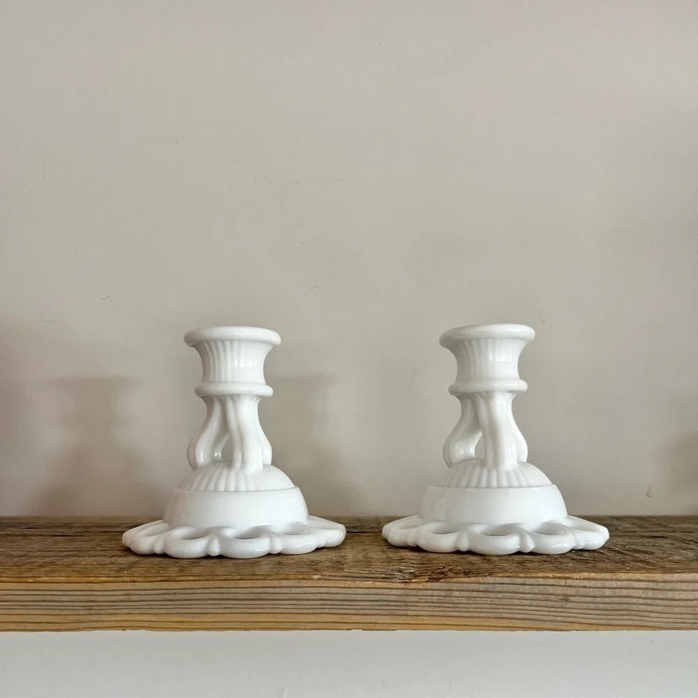 Westmoreland milk glass candlesticks set of 2